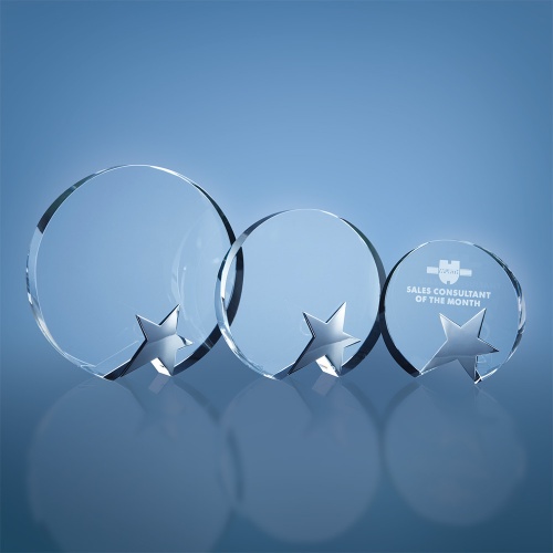 Optical Crystal Circle Award with Silver Star
